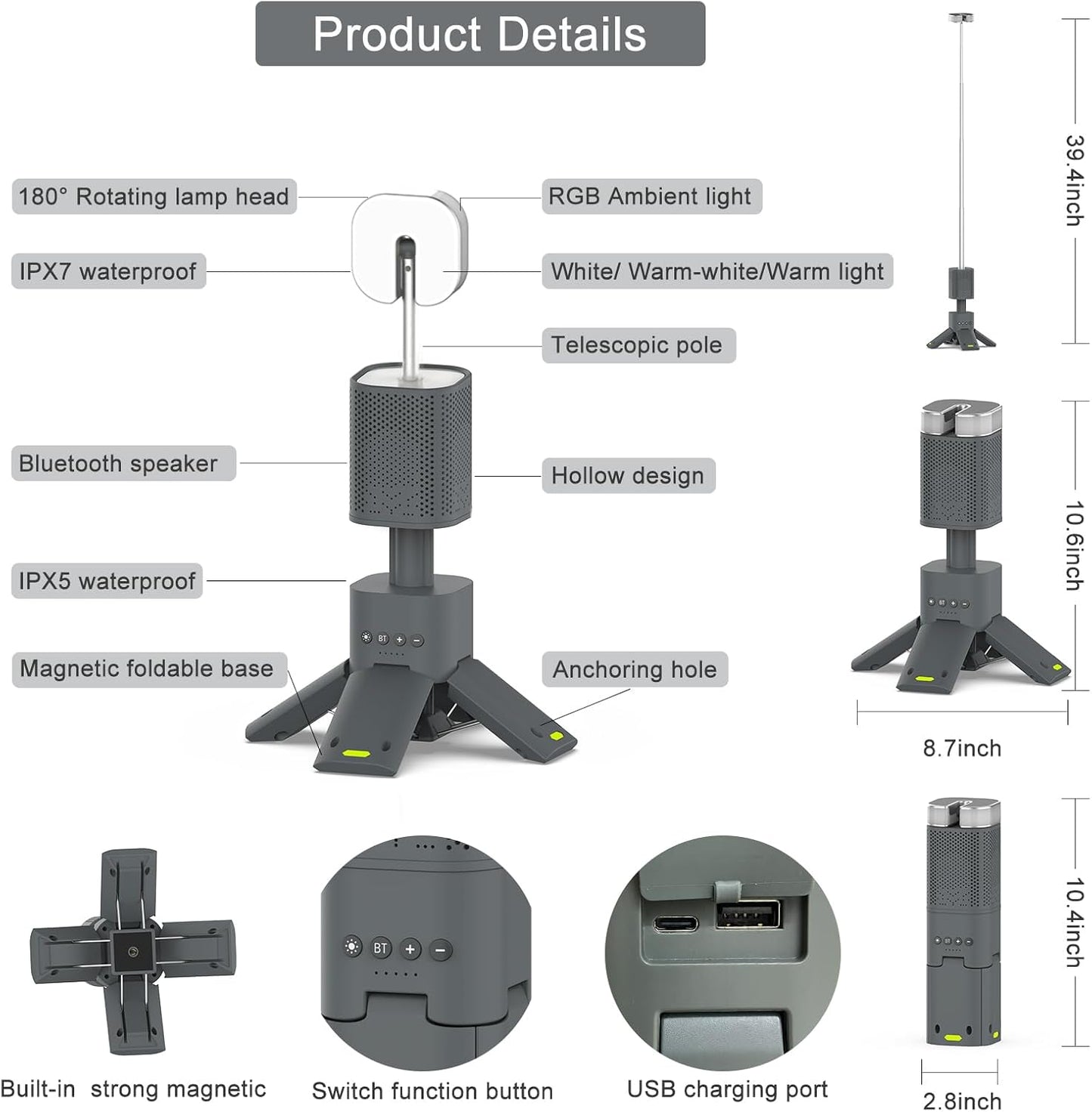 Telescopic Camping  Light With Magnetic Stand