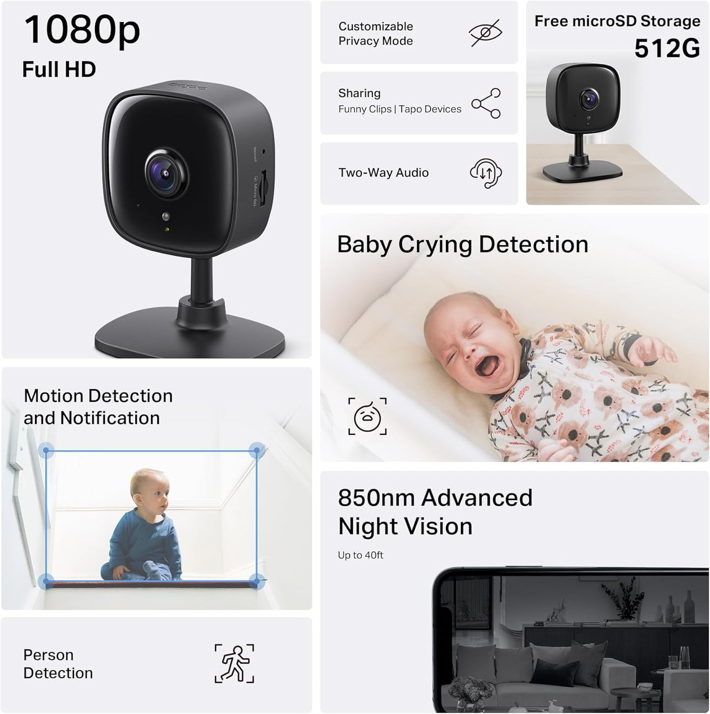 1080P Indoor Security Camera for Baby Monitor