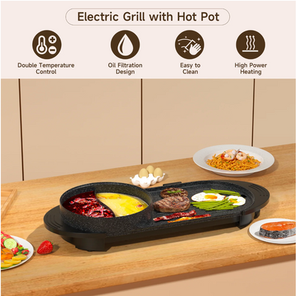 TOPTENG Electric Grill Hot Pot 2 in 1