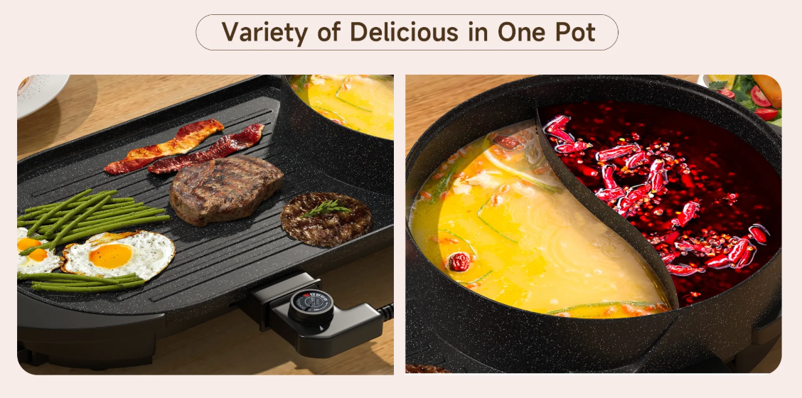 TOPTENG Electric Grill Hot Pot 2 in 1