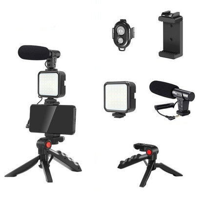 Phone Vlogging Kit with Remote Control Microphone LED Light for iPhone Live YouTube DSLR Camera