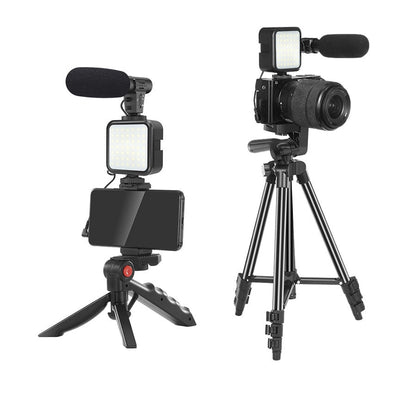 Phone Vlogging Kit with Remote Control Microphone LED Light for iPhone Live YouTube DSLR Camera