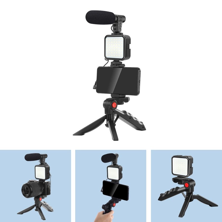 Phone Vlogging Kit with Remote Control Microphone LED Light for iPhone Live YouTube DSLR Camera