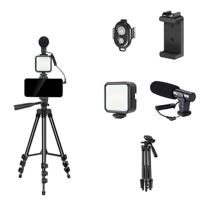 Phone Vlogging Kit with Remote Control Microphone LED Light for iPhone Live YouTube DSLR Camera