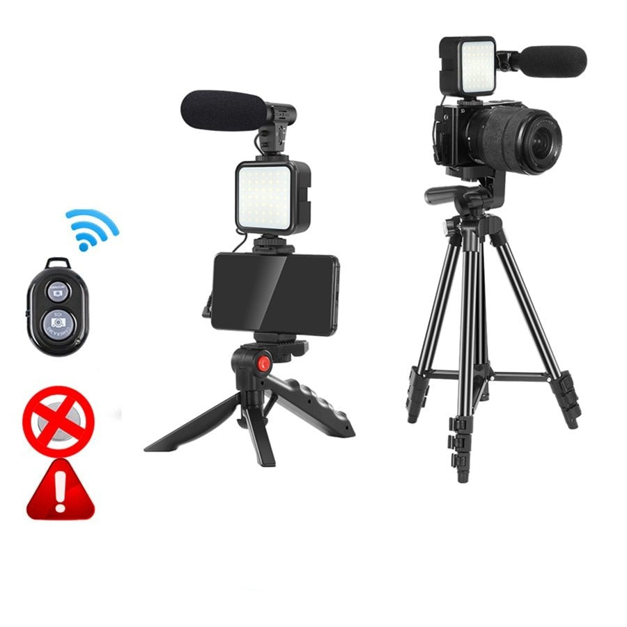 Phone Vlogging Kit with Remote Control Microphone LED Light for iPhone Live YouTube DSLR Camera