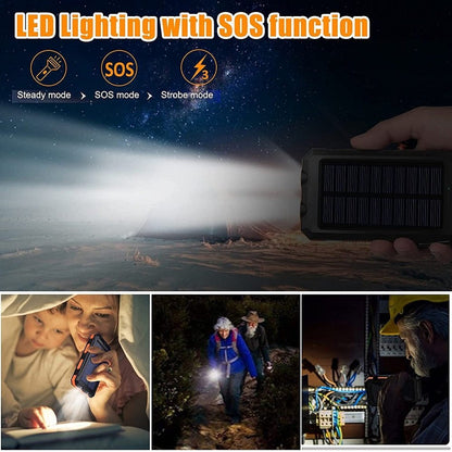 Portable Solar Power Bank 80000mAh, Built-in Flashlight, Compass, for All Smartphones, Electronic Devices,