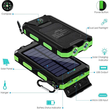 Portable Solar Power Bank 80000mAh, Built-in Flashlight, Compass, for All Smartphones, Electronic Devices,